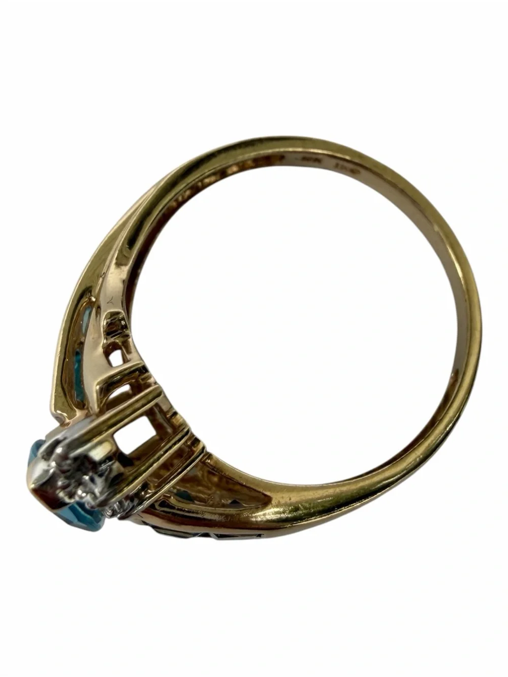 Gold 10K Ring with Marquise Blue Topaz Stone and Diamond Accents Ring Size 7